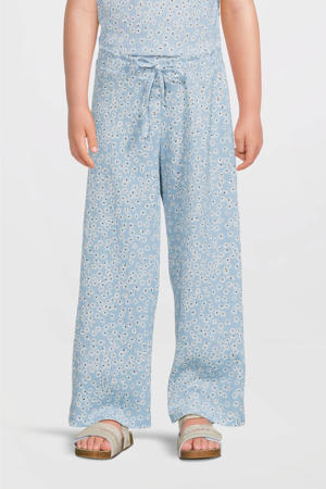 wide leg crinkle broek bloemenprint lichtblauw