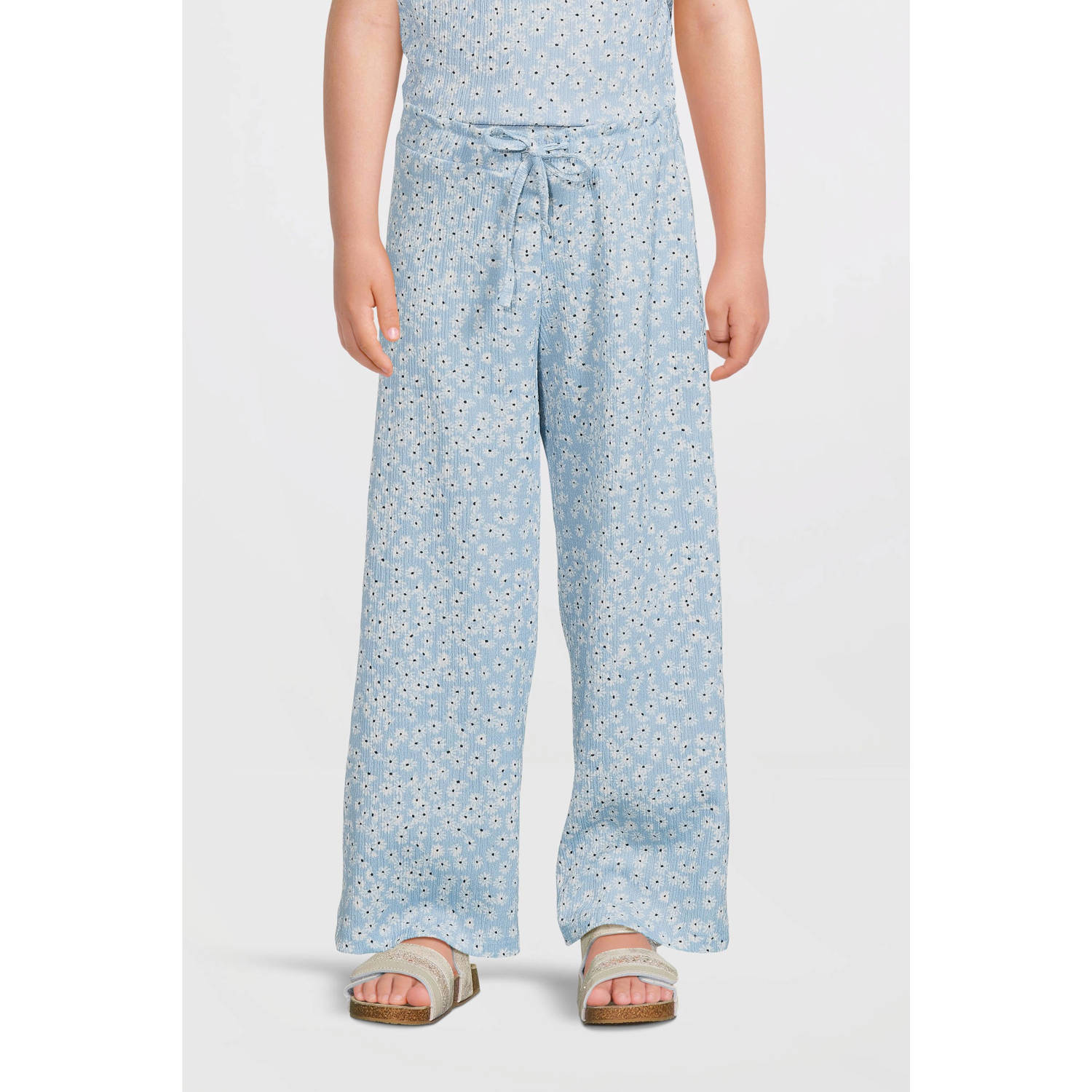 Anytime wide leg crinkle broek bloemenprint lichtblauw