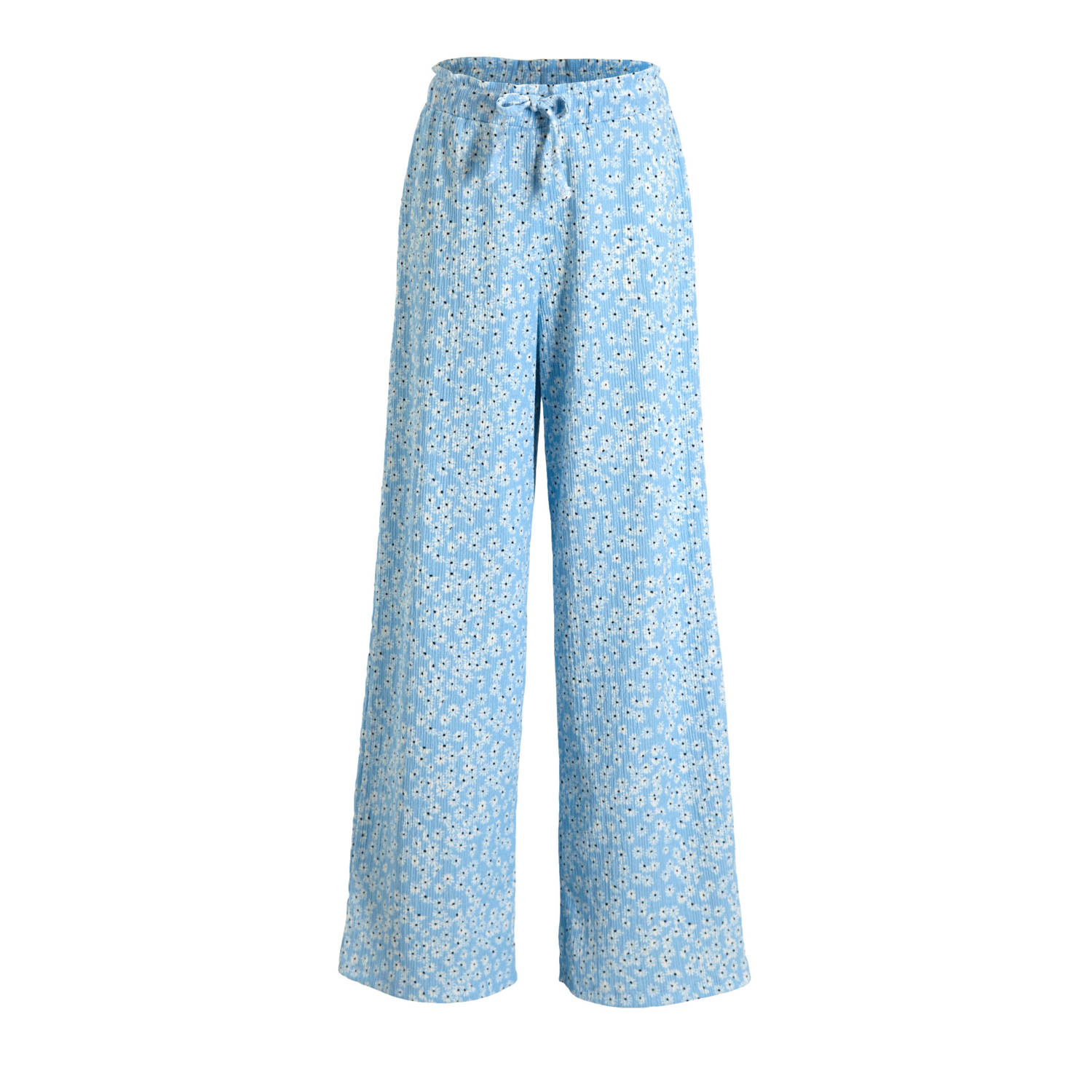 Anytime wide leg crinkle broek bloemenprint lichtblauw