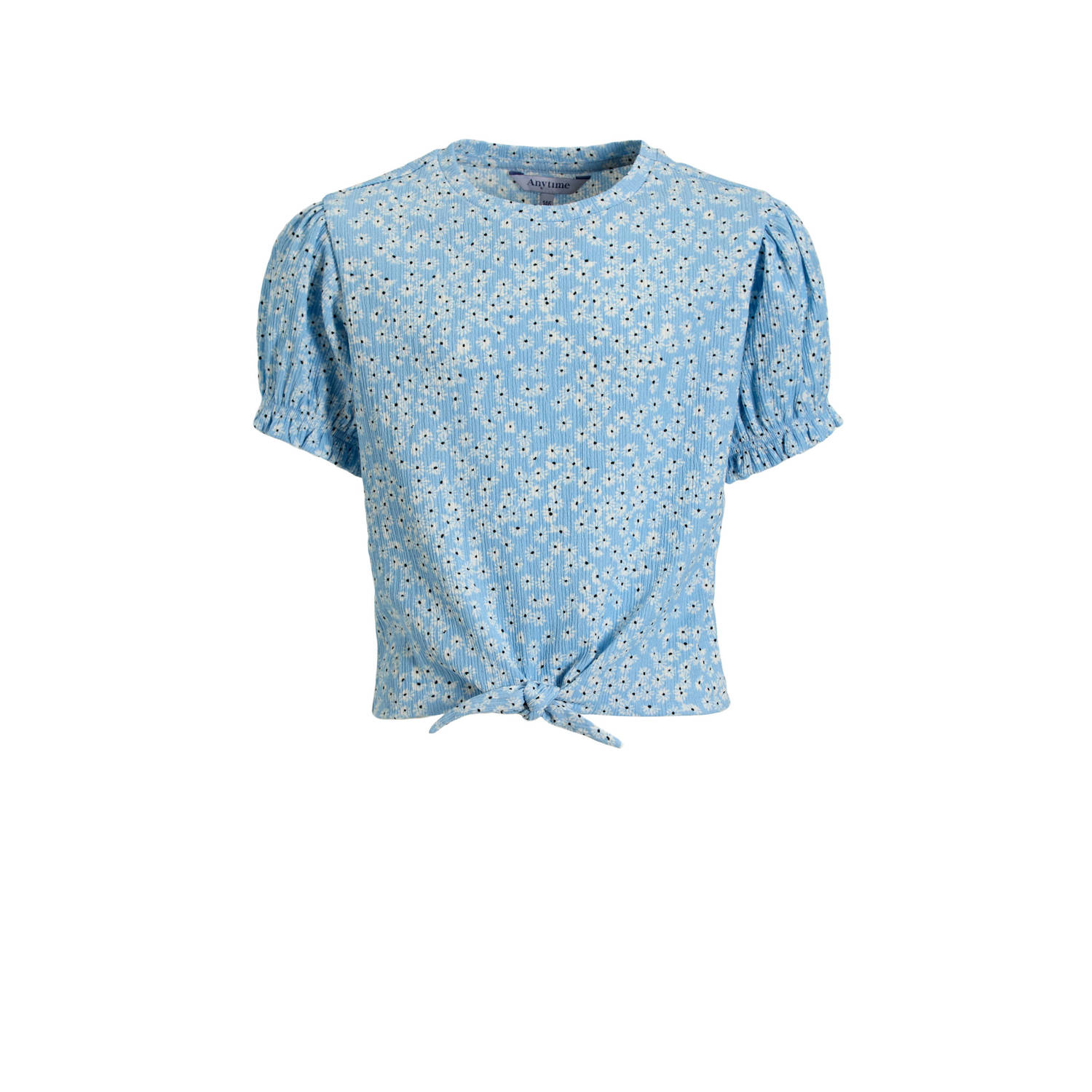 Anytime crinkle top met bloemenprint lichtblauw