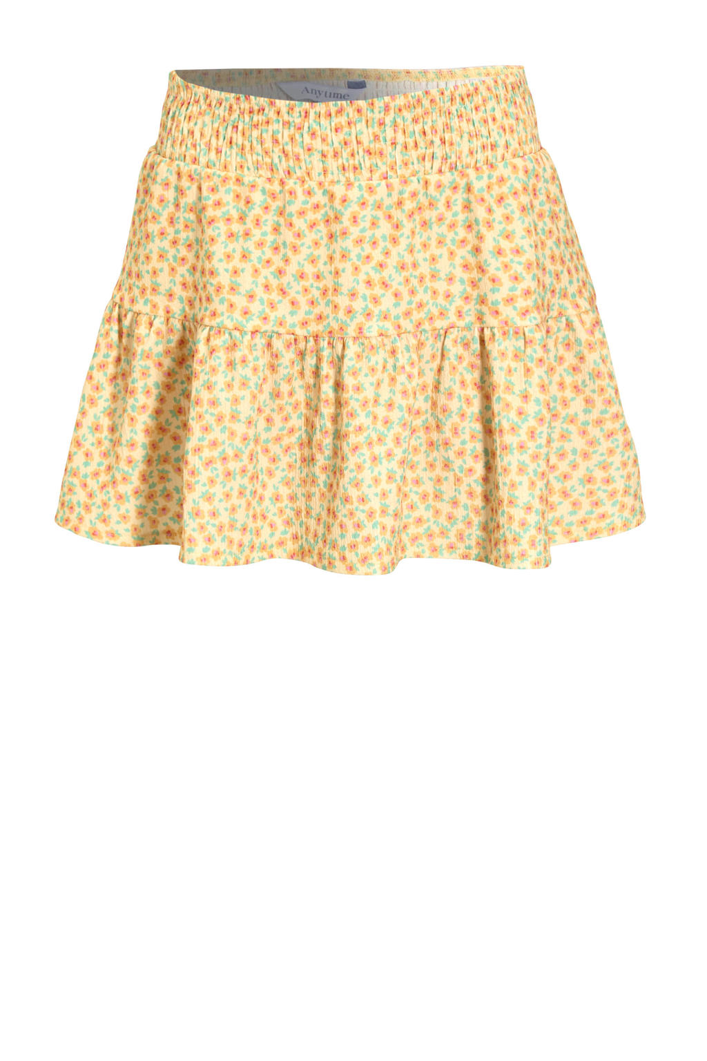 Gele meisjes Anytime crinkle skort van polyester met elastische tailleband en bloemenprint