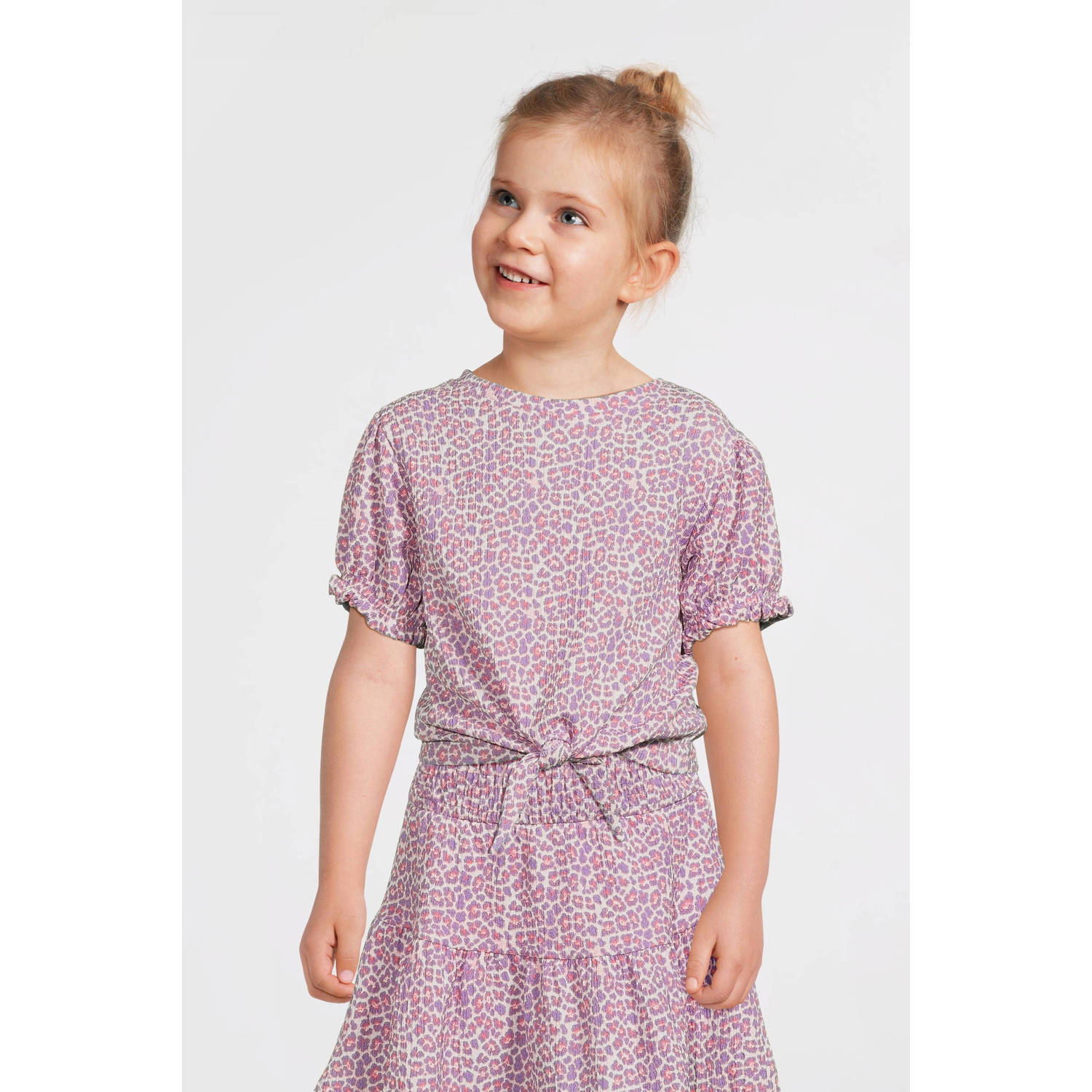 Anytime crinkle top met panterprint roze