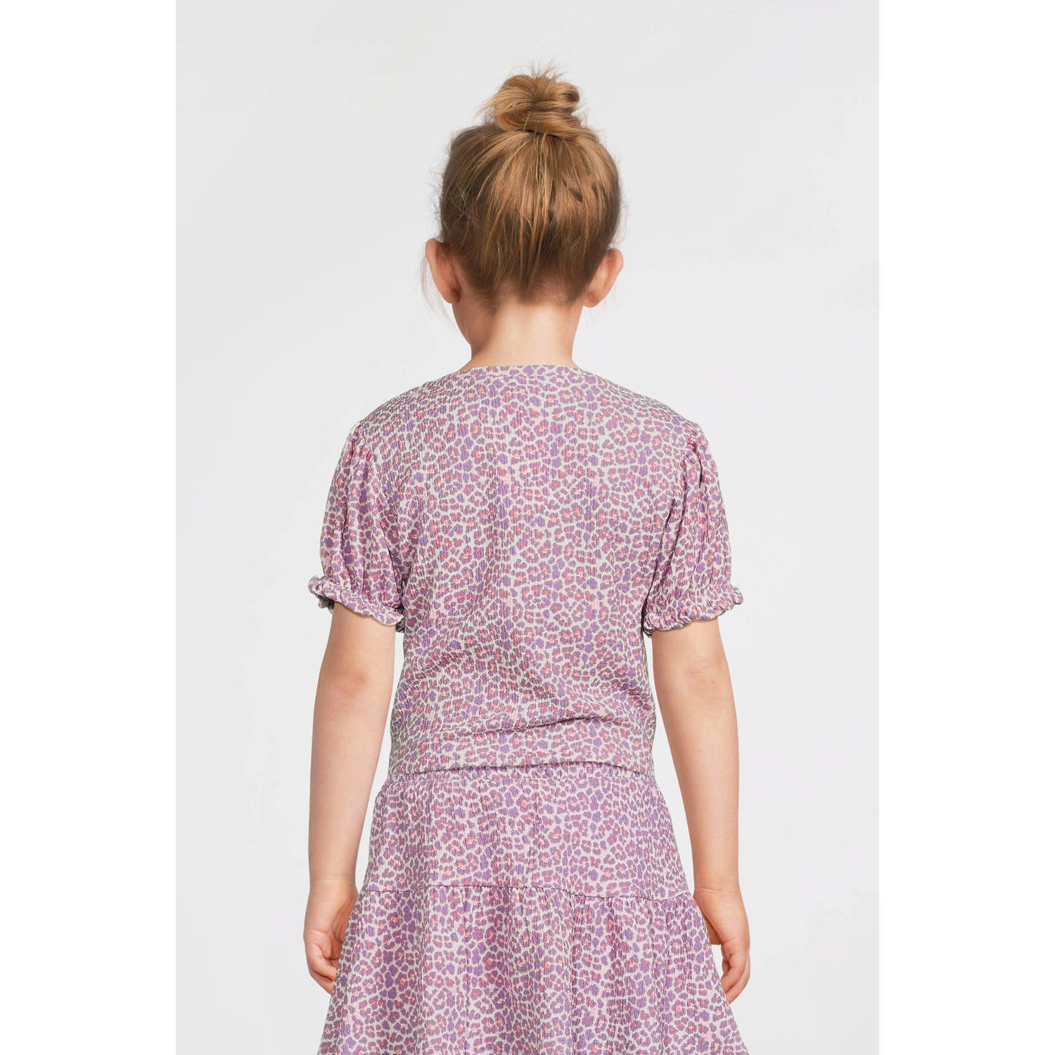 anytime crinkle top met panterprint roze