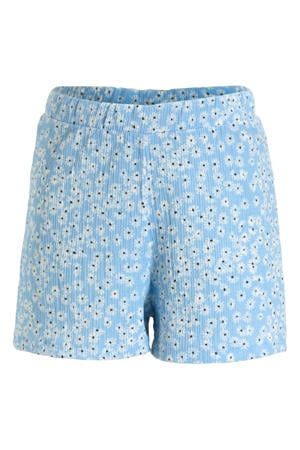 crinkle short bloemenprint lichtblauw