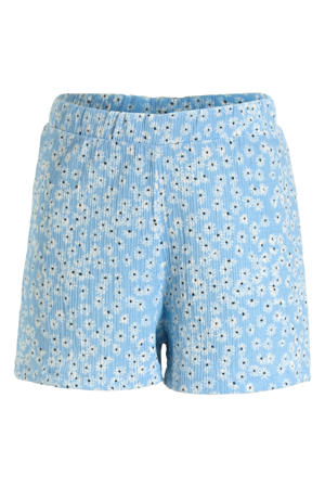 crinkle short bloemenprint lichtblauw