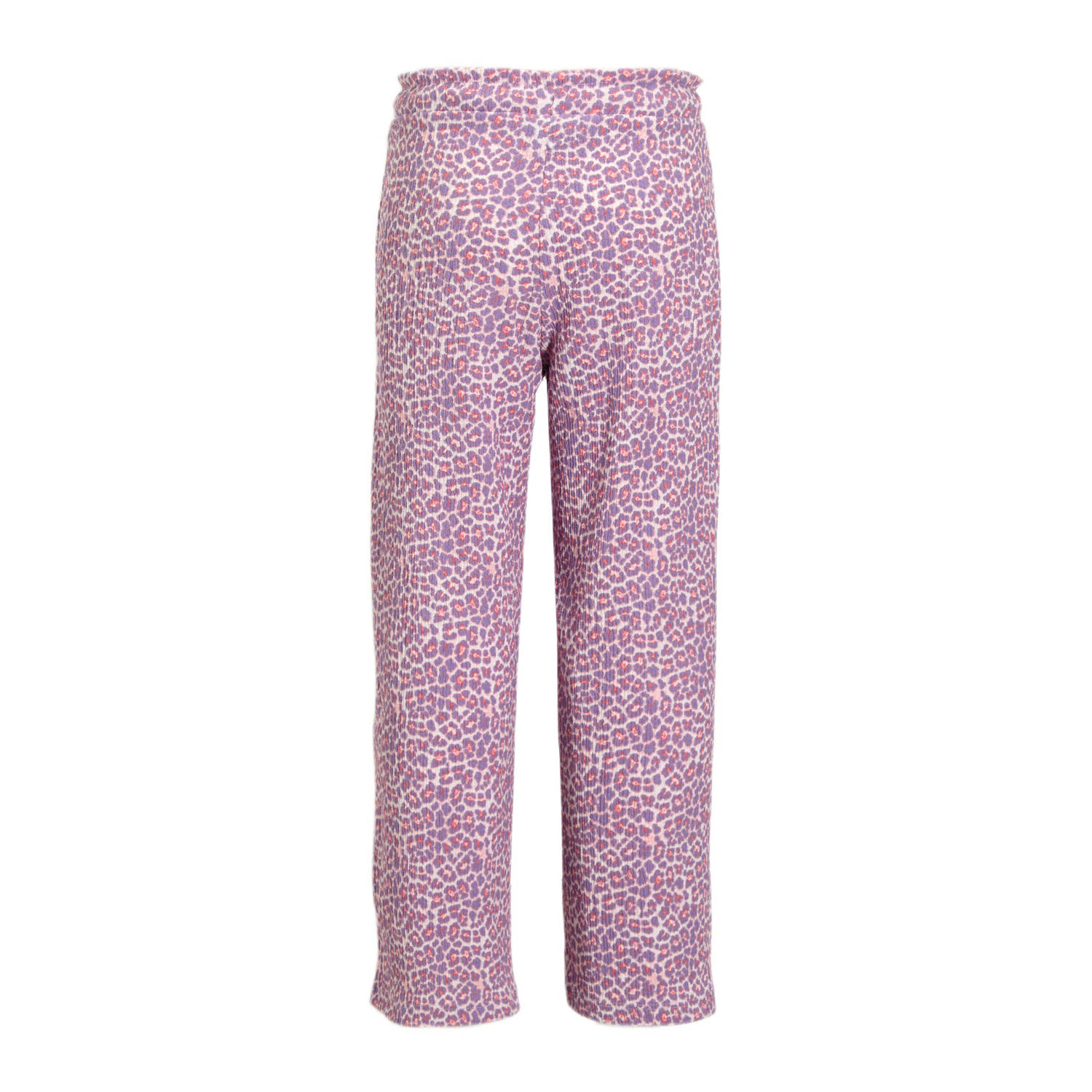 anytime wide leg crinkle broek panterprint roze