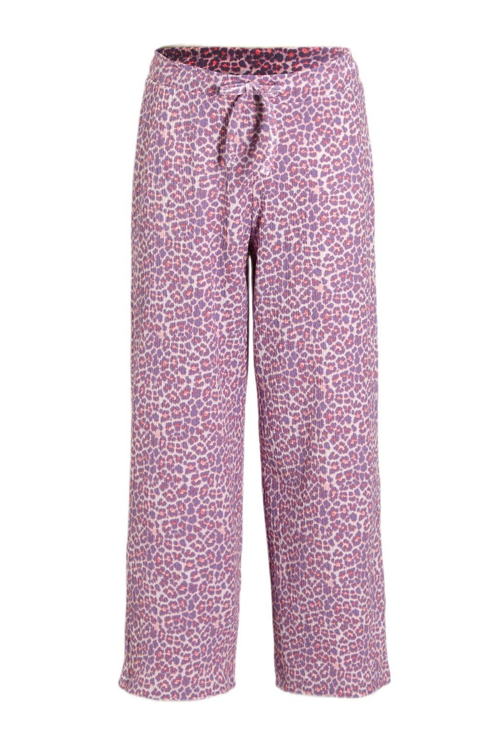 Roze meisjes Anytime wide leg crinkle broek met elastische tailleband met koord en dierenprint