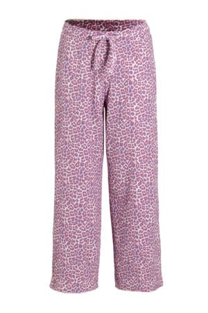 wide leg crinkle broek panterprint roze