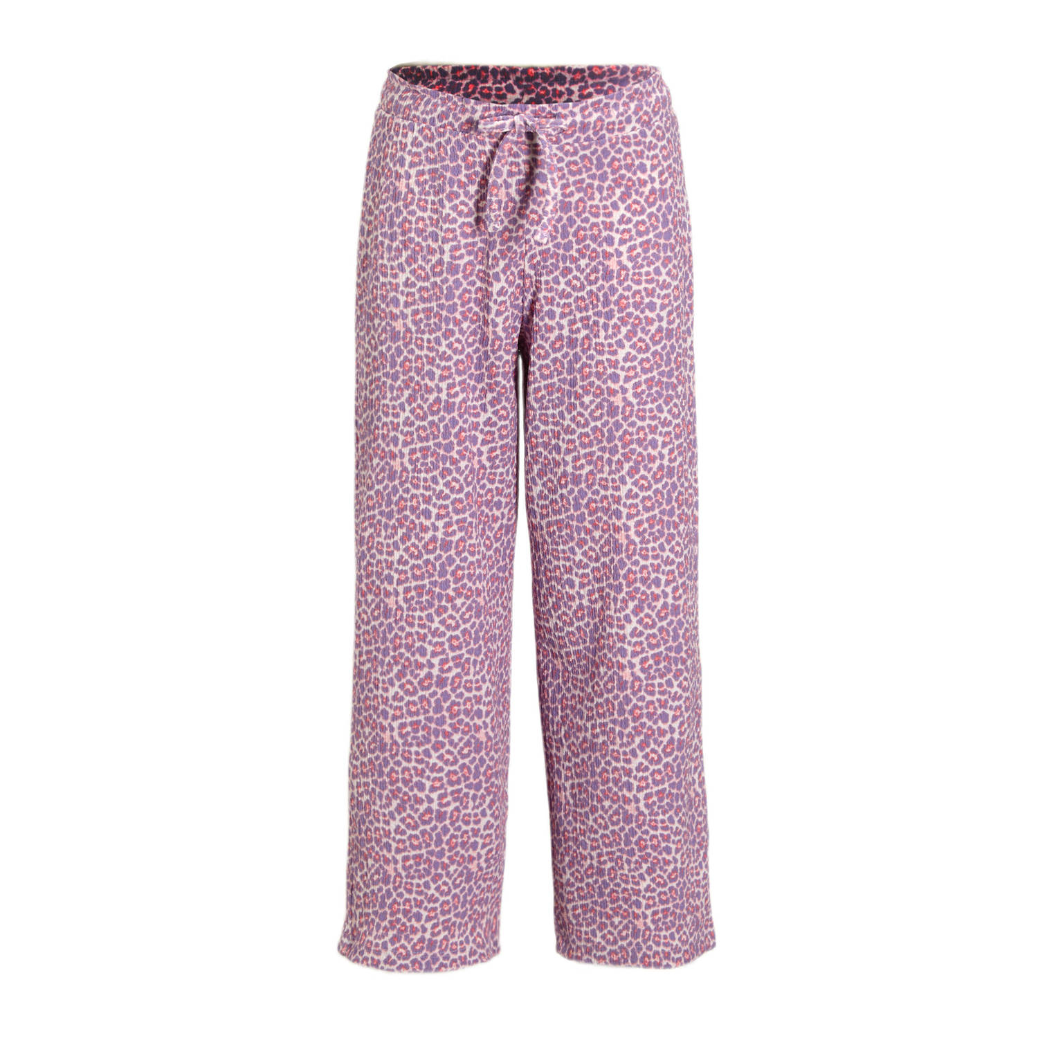 Anytime wide leg crinkle broek panterprint roze