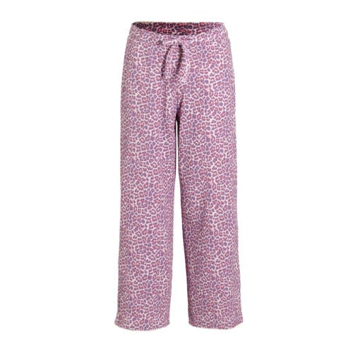 anytime wide leg crinkle broek panterprint roze afbeelding