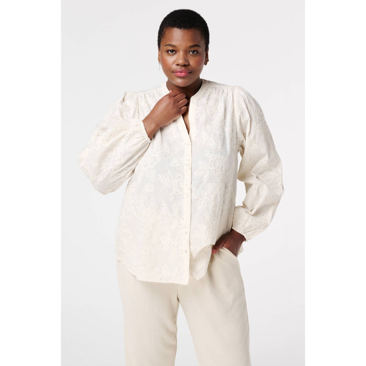 MS Mode blouse crème broderie