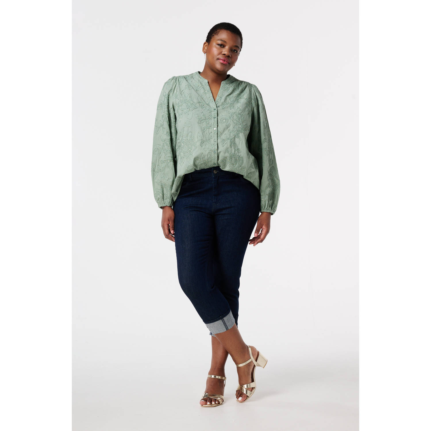 MS Mode blouse groen broderie