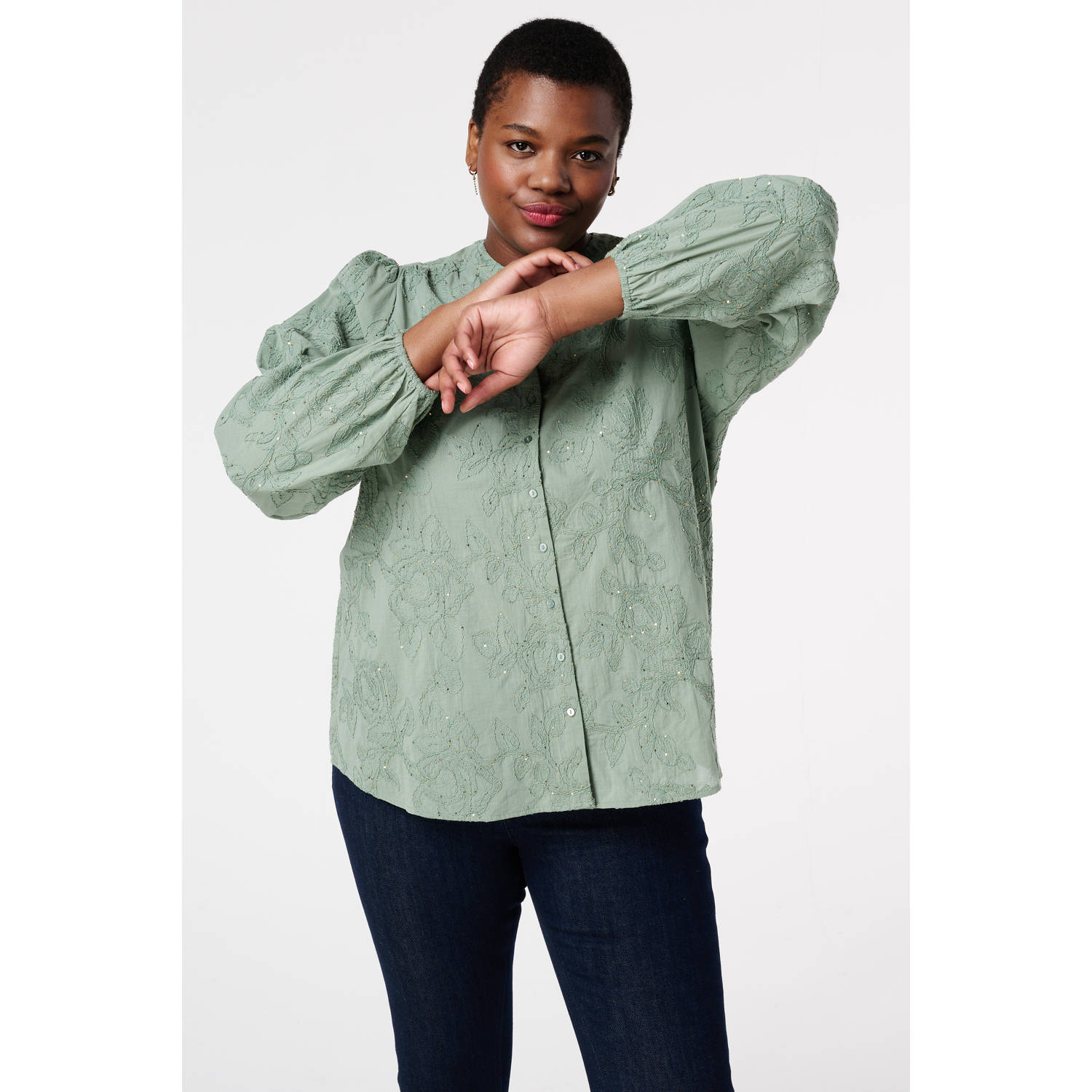 MS Mode blouse groen broderie