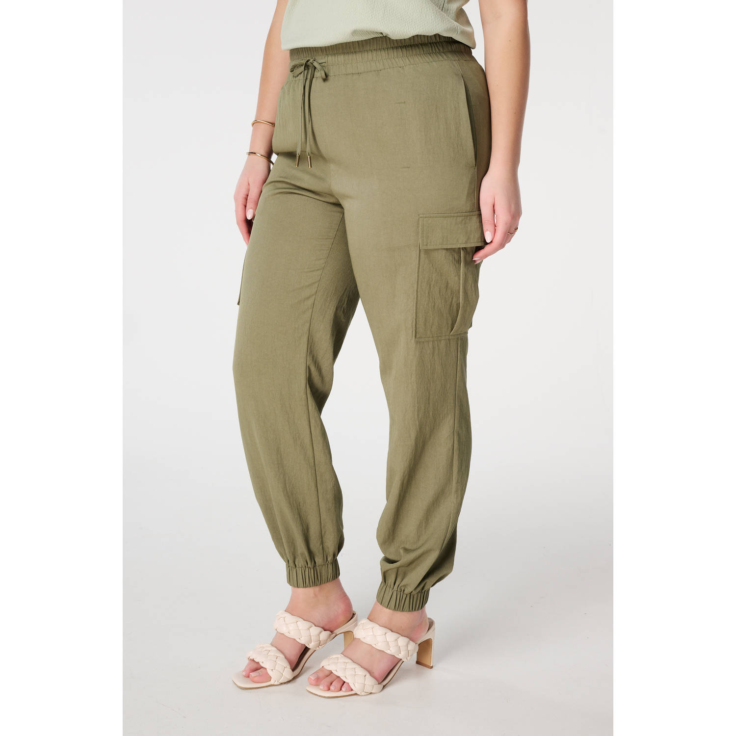 MS Mode relaxed regular waist cargo broek kaki