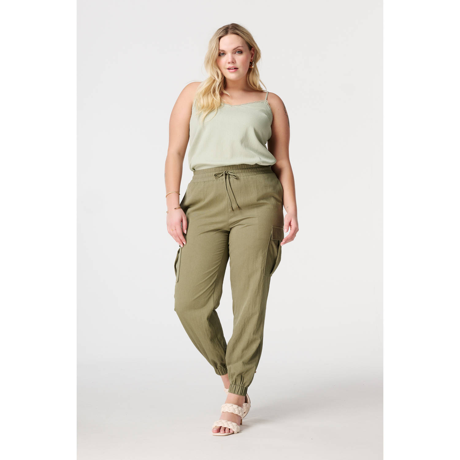 MS Mode relaxed regular waist cargo broek kaki