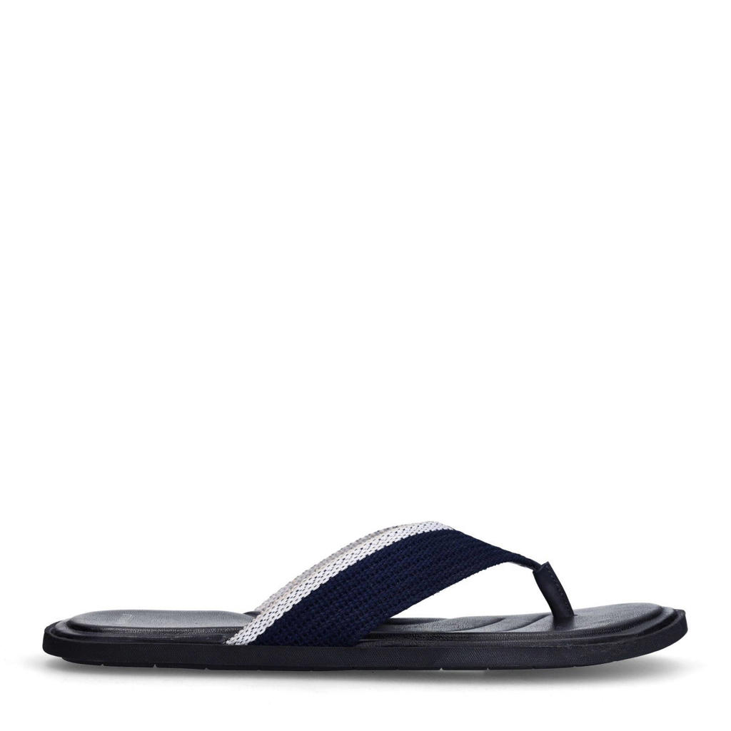 Blauwe heren Manfield teenslippers van canvas