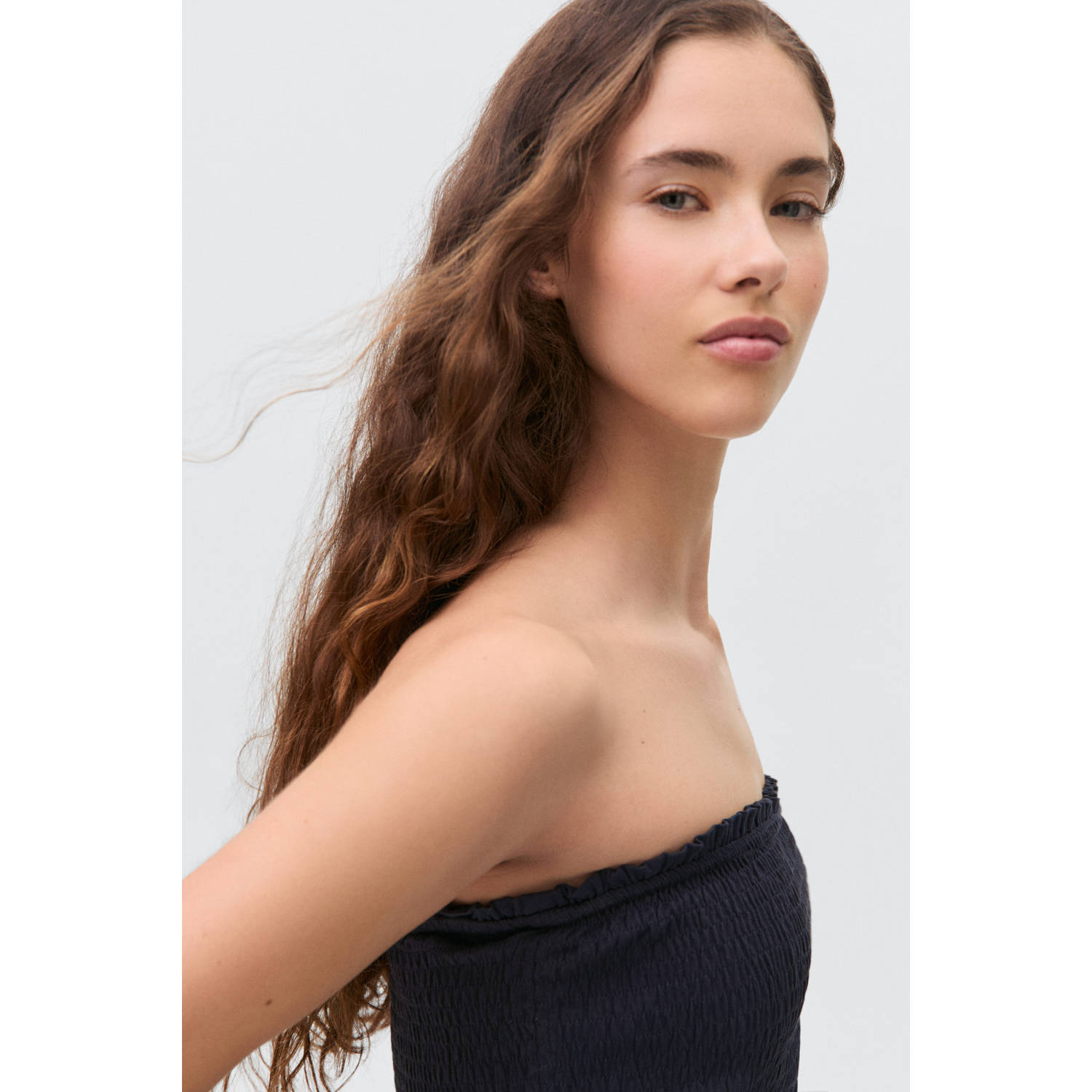 MANGO TEEN strapless top donkerblauw broderie