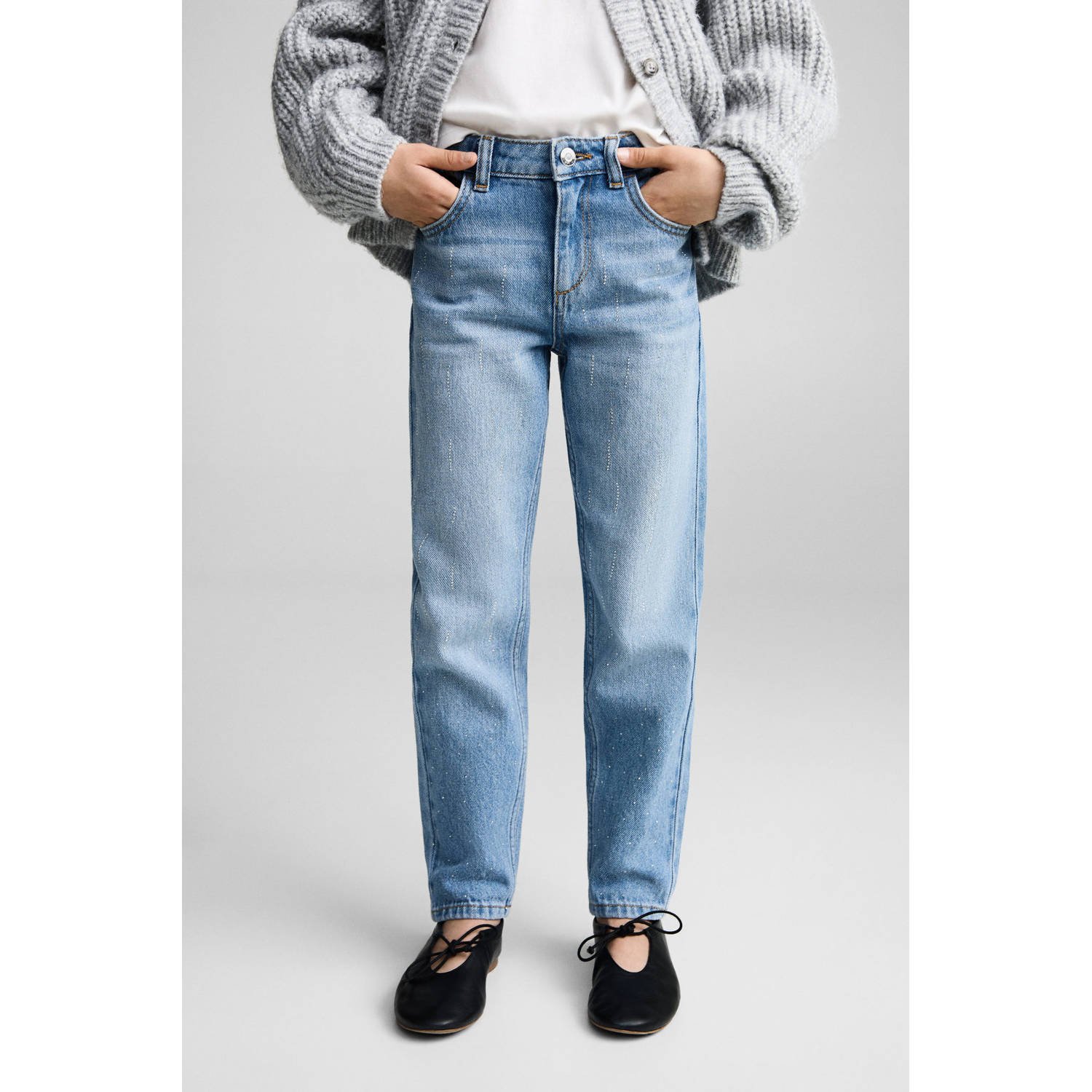 Mango Kids high waist mom jeans medium blue denim