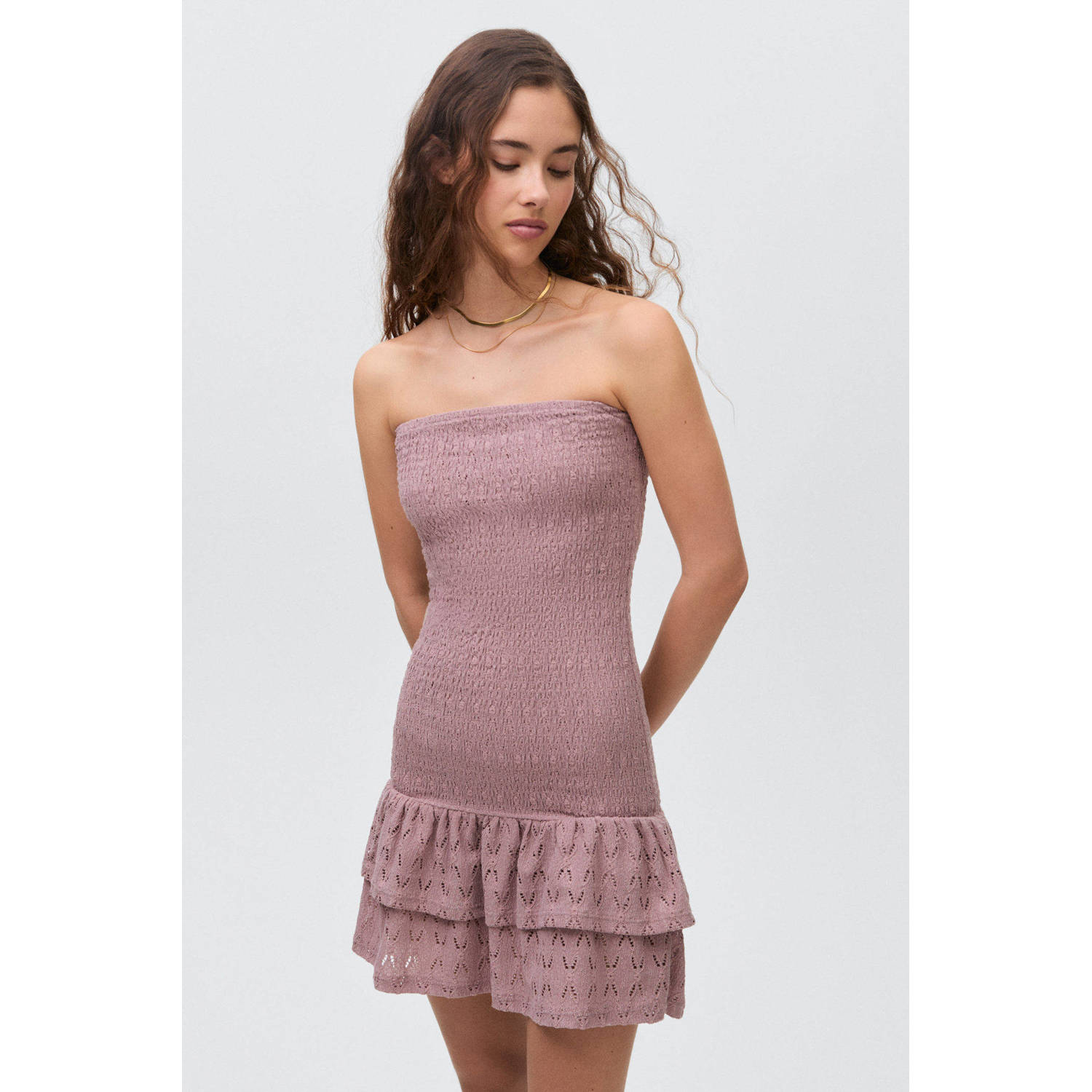 MANGO TEEN korte jurk broderie oudroze