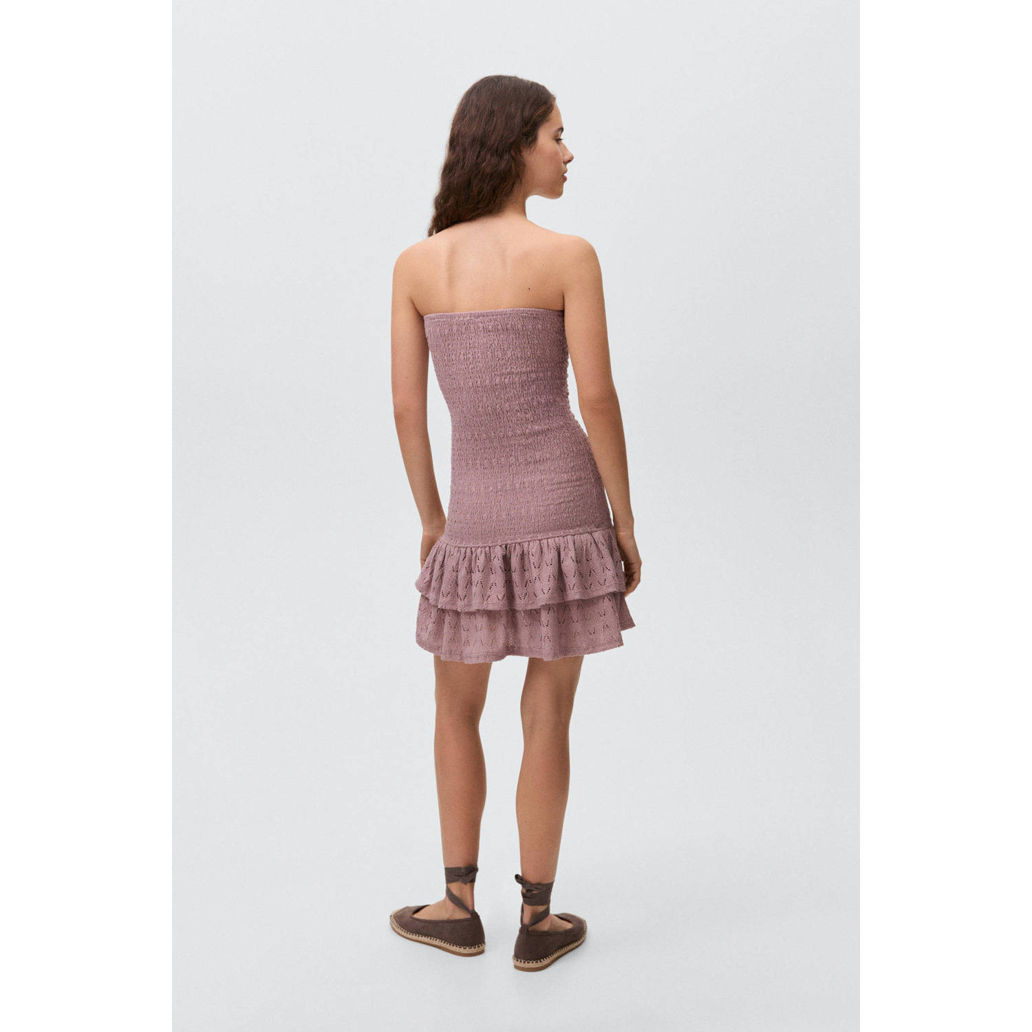 MANGO TEEN korte jurk broderie oudroze