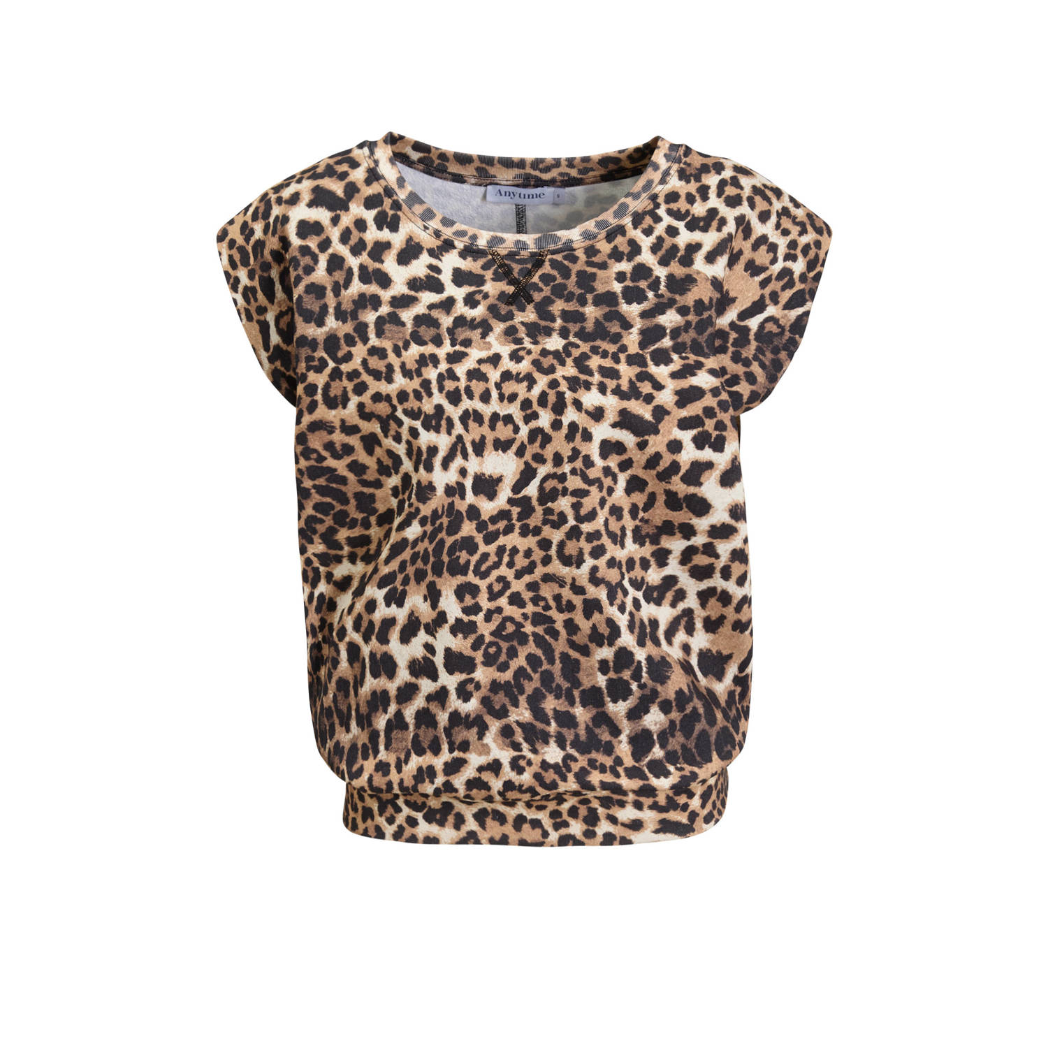 Anytime top met schoudervulling leopard print bruin zwart