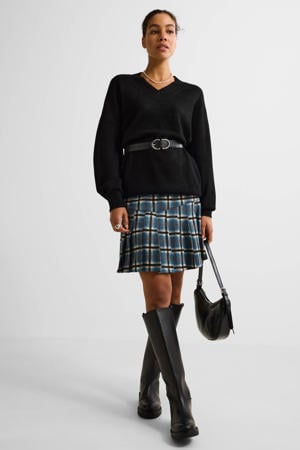 geplooide geruite rok blauw