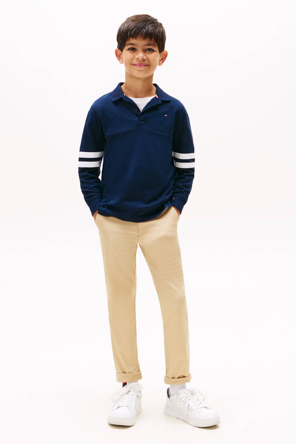 Lichtkaki jongens Tommy Hilfiger chino van stretchkatoen met rits- en knoopsluiting en effen