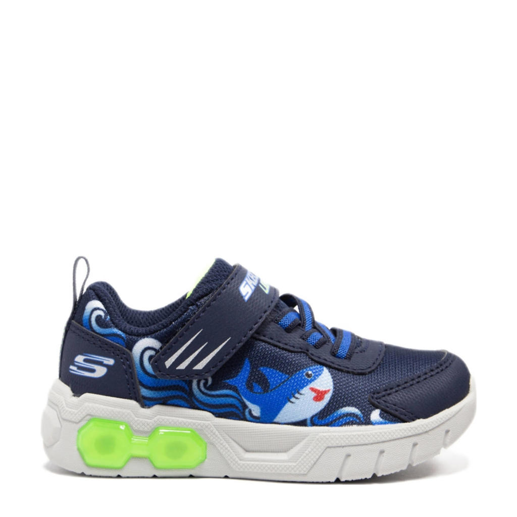 Blauwe jongens Skechers Flinn 2.0 sneakers met lichtjes van synthetisch/imitatie leer/textiel met elastische veter- met klittenbandsluiting