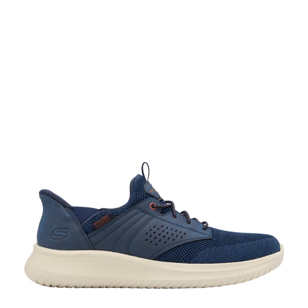 Donkerblauwe heren Skechers sneakers van textiel/synthetisch met veters