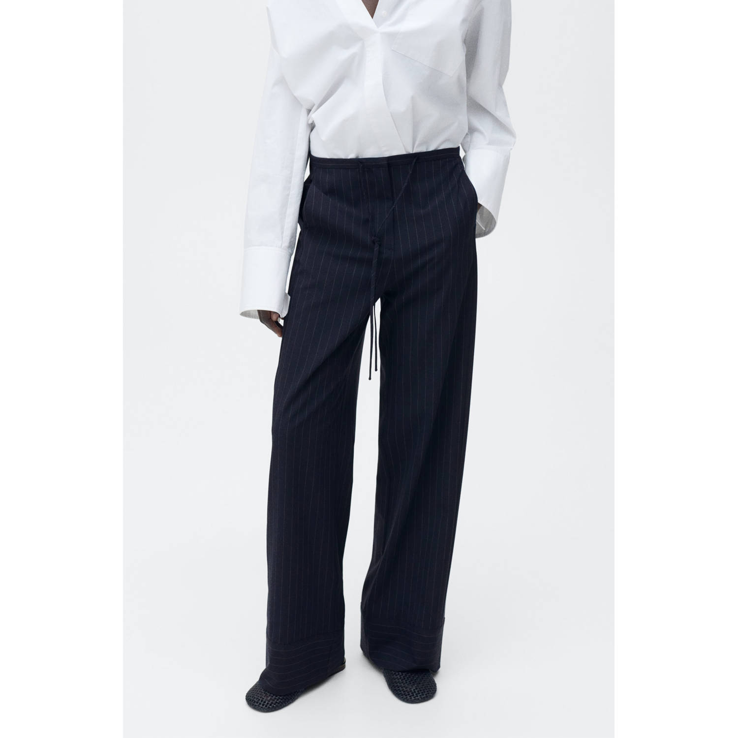 Mango wide leg regular waist pantalon donkerblauw
