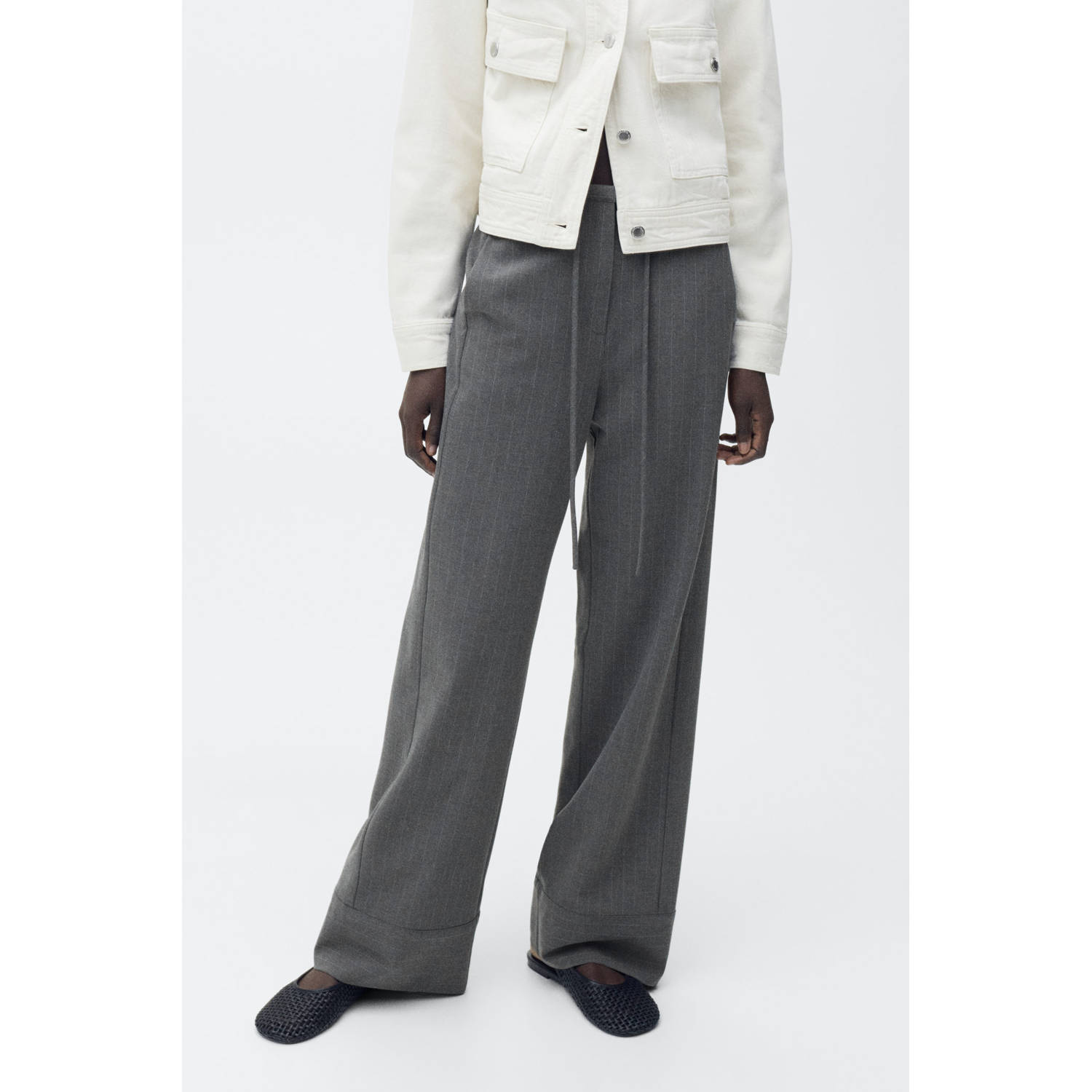 Mango wide leg regular waist pantalon grijs