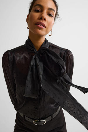 organza blouse met strikkraag zwart