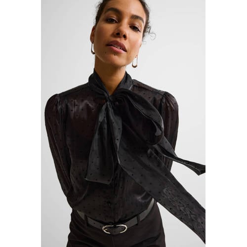Ruby organza blouse met strikkraag zwart afbeelding