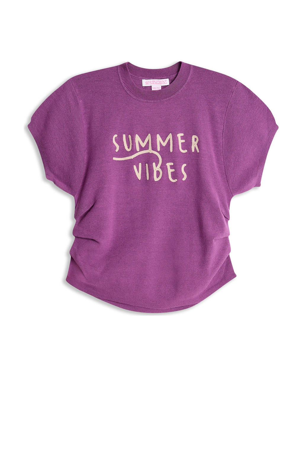 Paarse meisjes 4PRESIDENT T-shirt van viscose met tekst print, korte mouwen en ronde hals