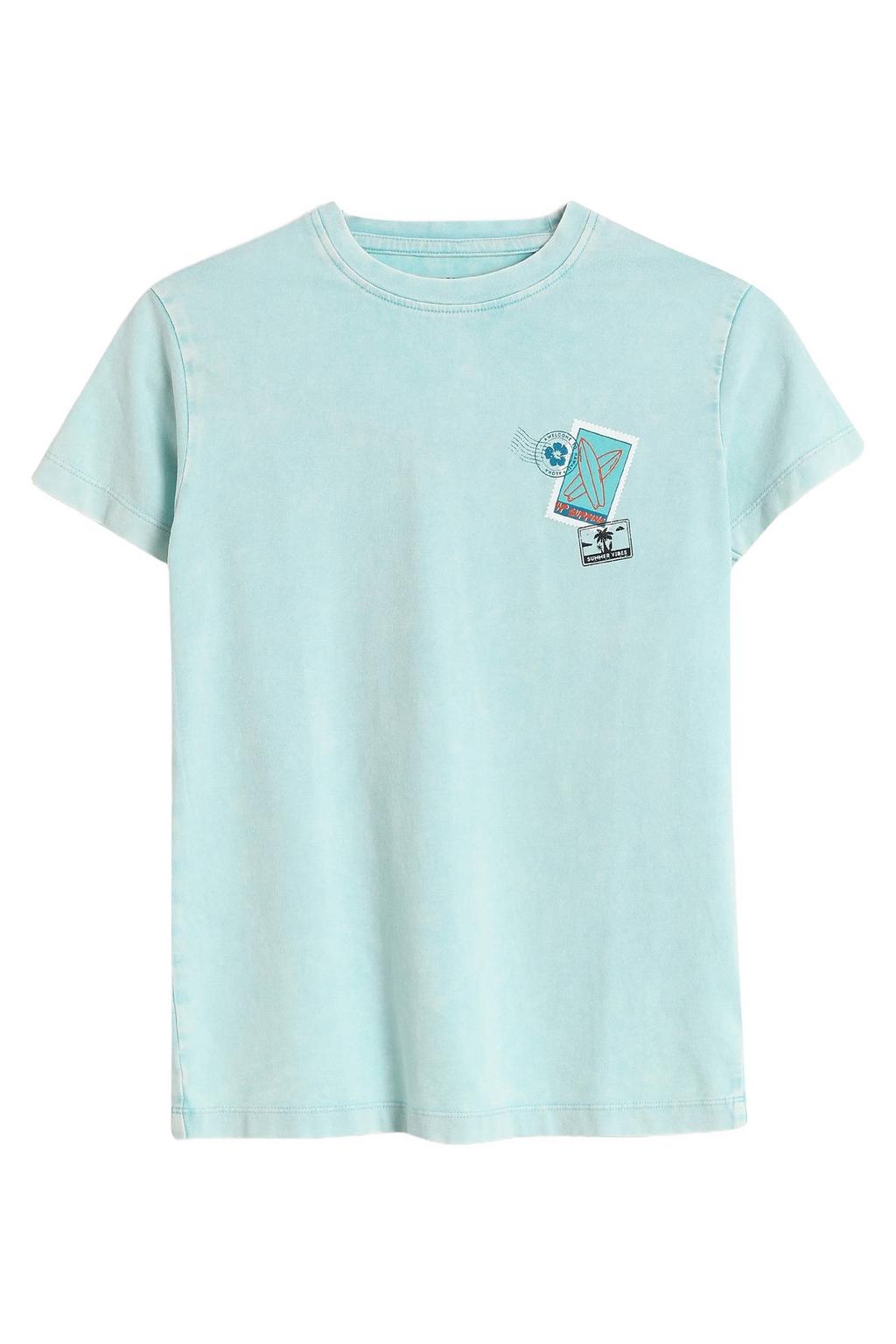 Blauwe jongens 4PRESIDENT T-shirt van stretchkatoen met backprint, korte mouwen en ronde hals