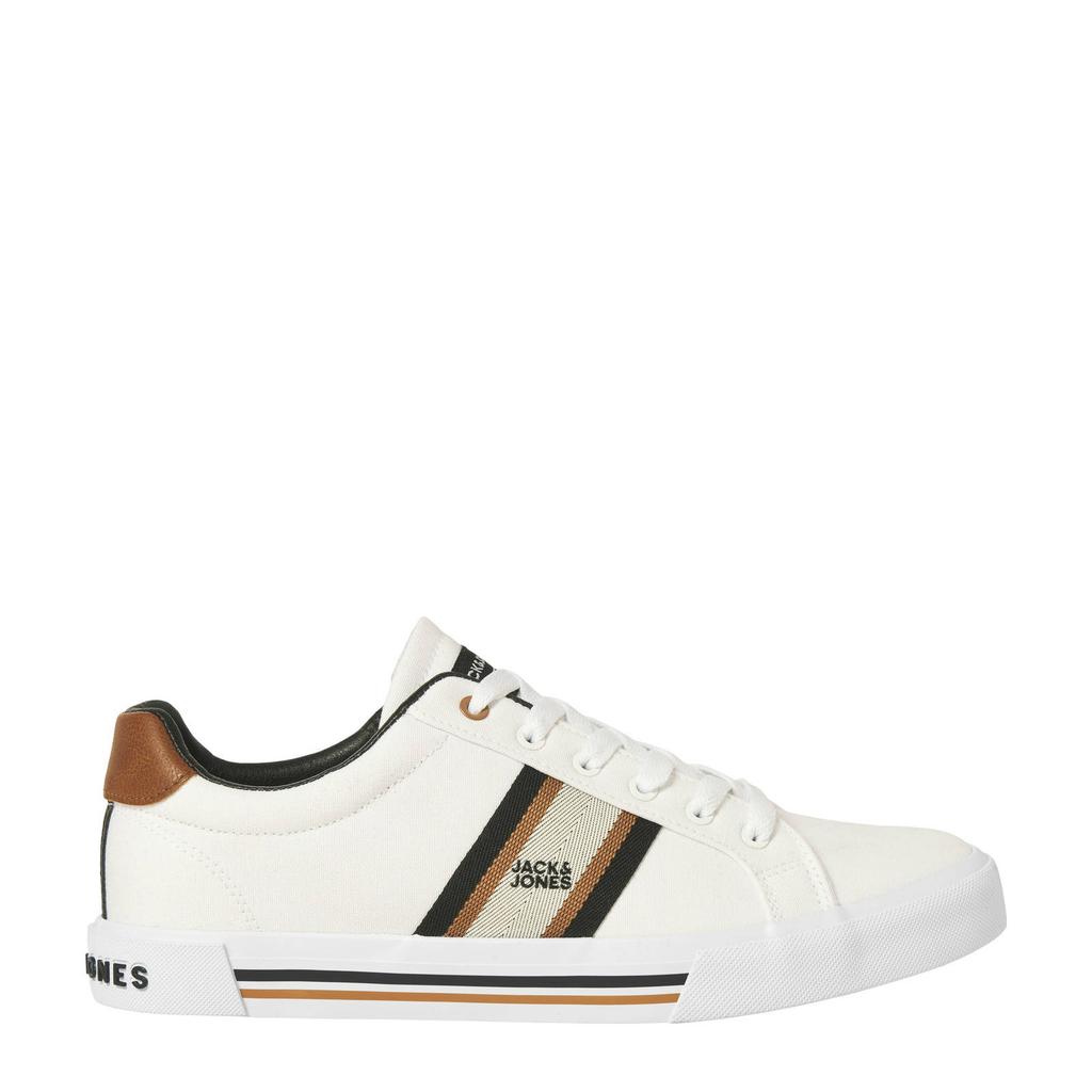 Wit en cognackleurige heren JACK & JONES JFWGorgon sneakers van 95% katoen/5% polyurethaan met veters