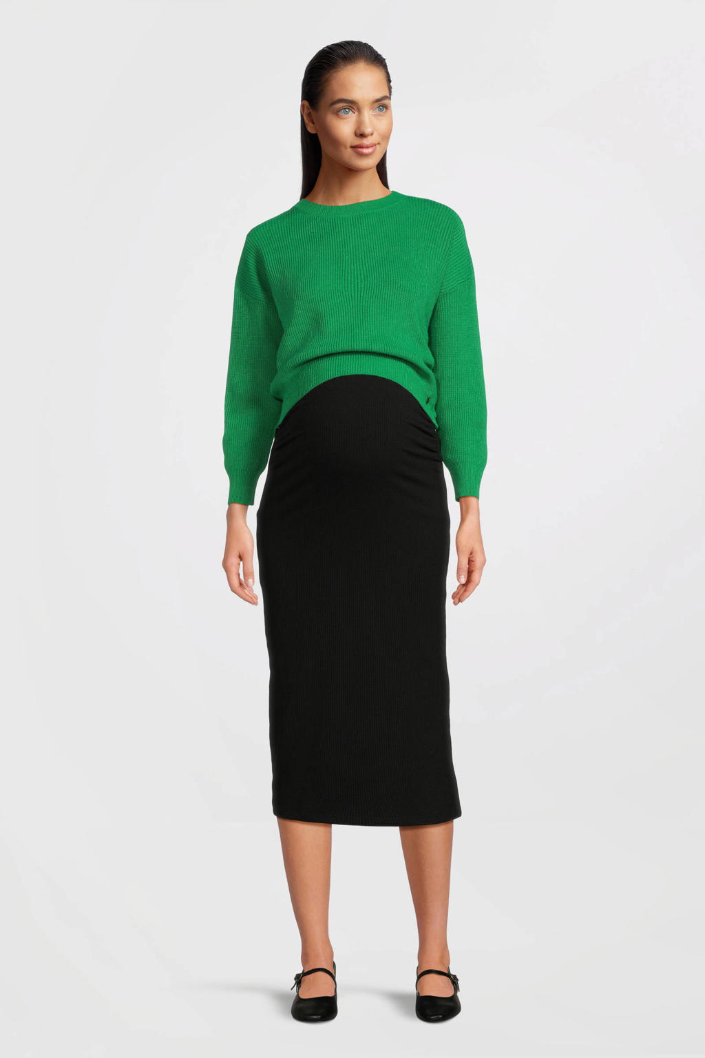 Groene dames LOVE2WAIT one size zwangerschapstrui met effen, lange mouwen en grof gebreide details