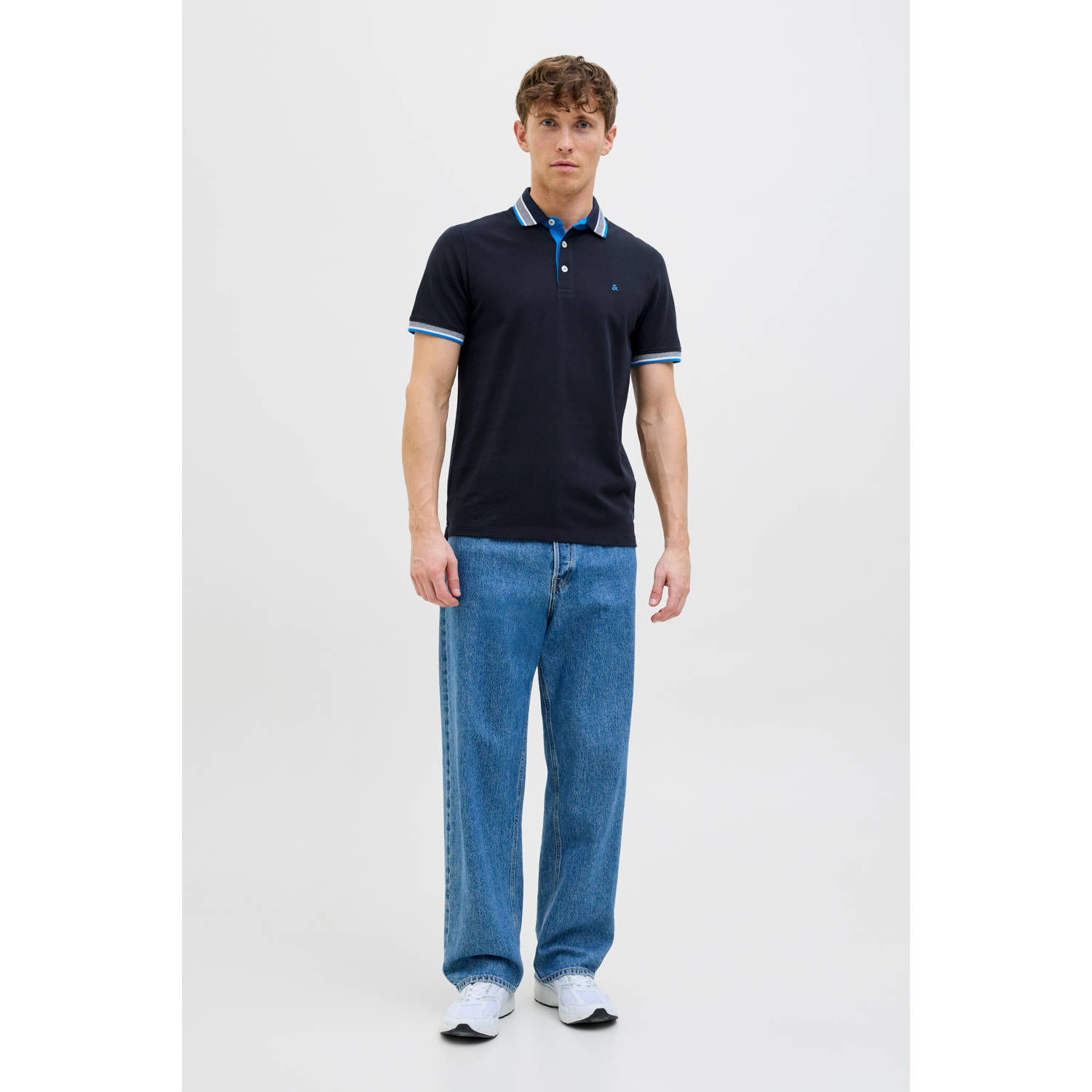 JACK & JONES ESSENTIALS slim fit polo JJEPAULOS donkerblauw