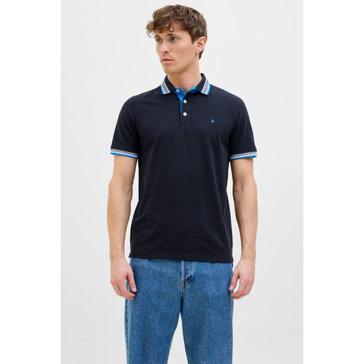 JACK & JONES ESSENTIALS slim fit polo JJEPAULOS donkerblauw