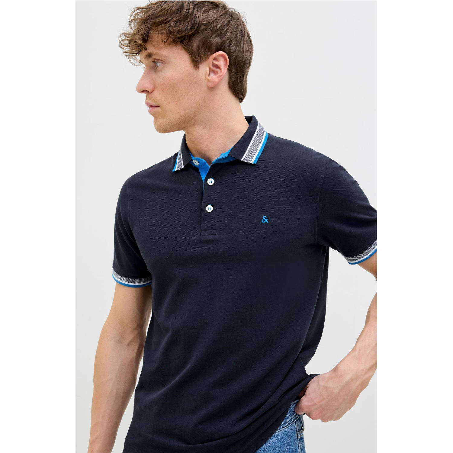JACK & JONES ESSENTIALS slim fit polo JJEPAULOS donkerblauw