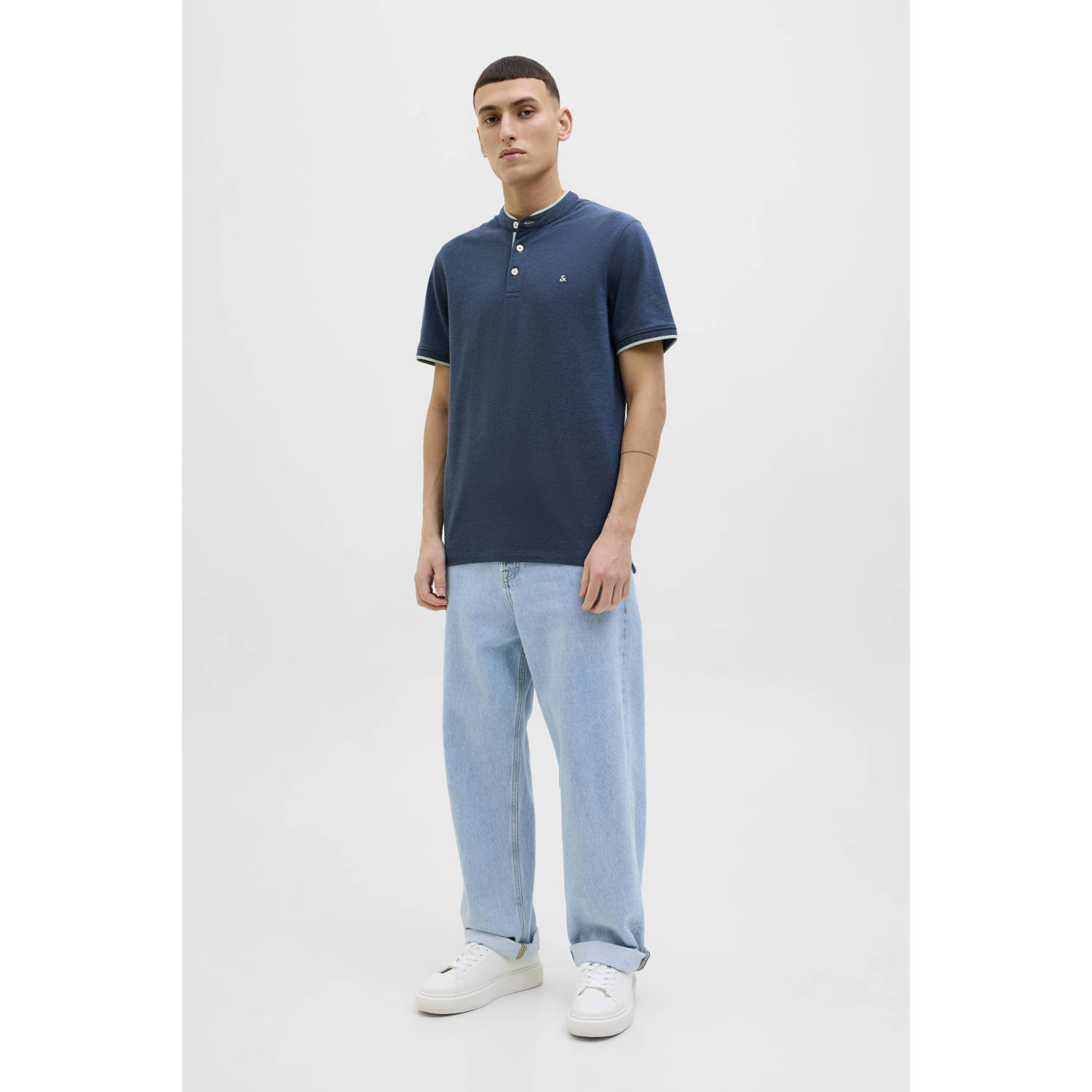 JACK & JONES ESSENTIALS slim polo donkerblauw