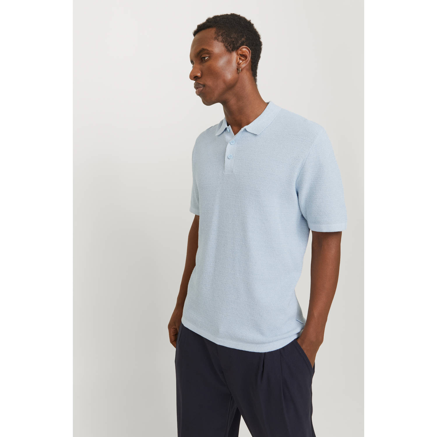 JACK & JONES ESSENTIALS relaxed polo gebreid lichtblauw
