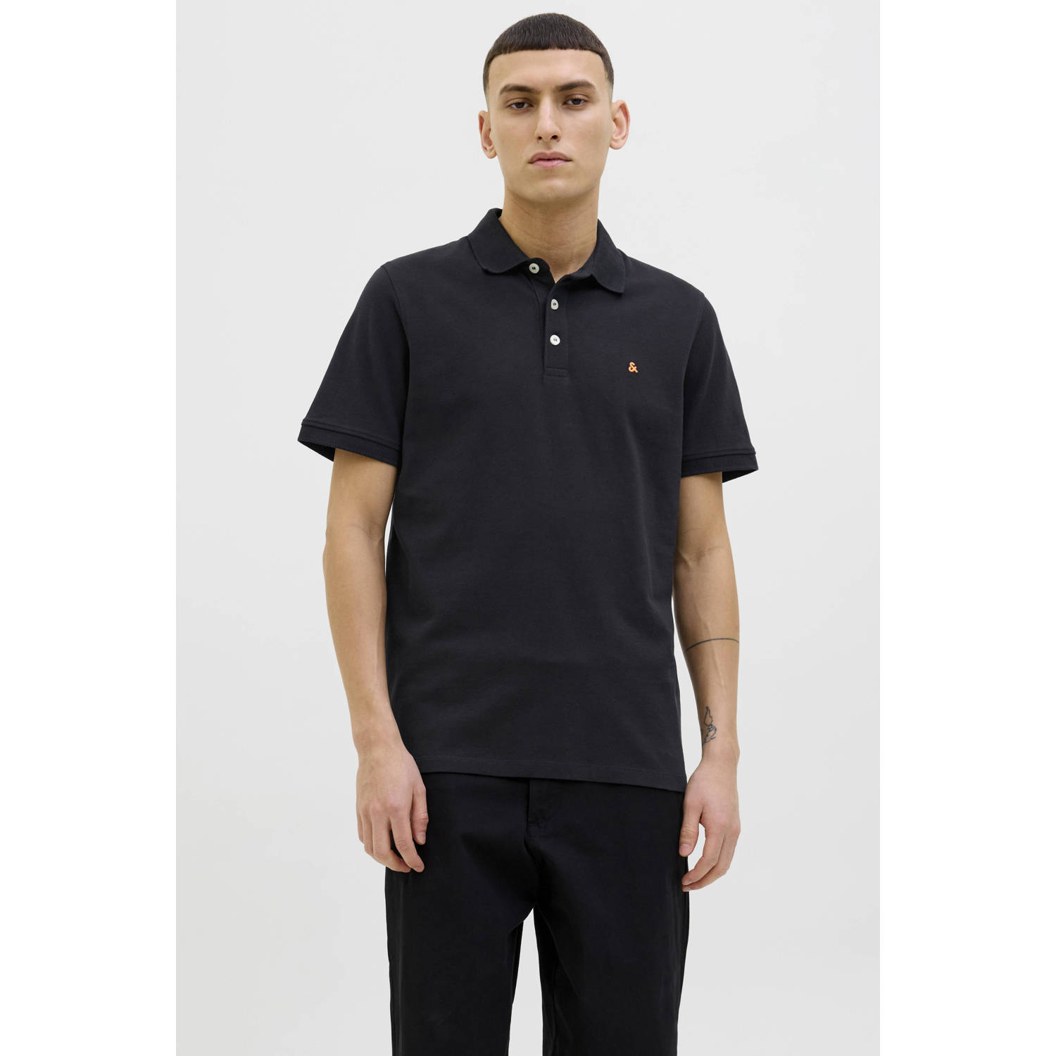 JACK & JONES ESSENTIALS slim fit polo JJEPAULOS zwart