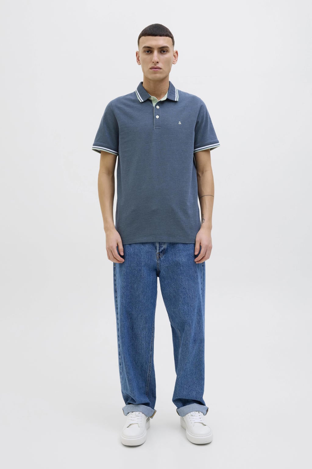 JACK & JONES ESSENTIALS slim fit polo JJEPAULOS blauw