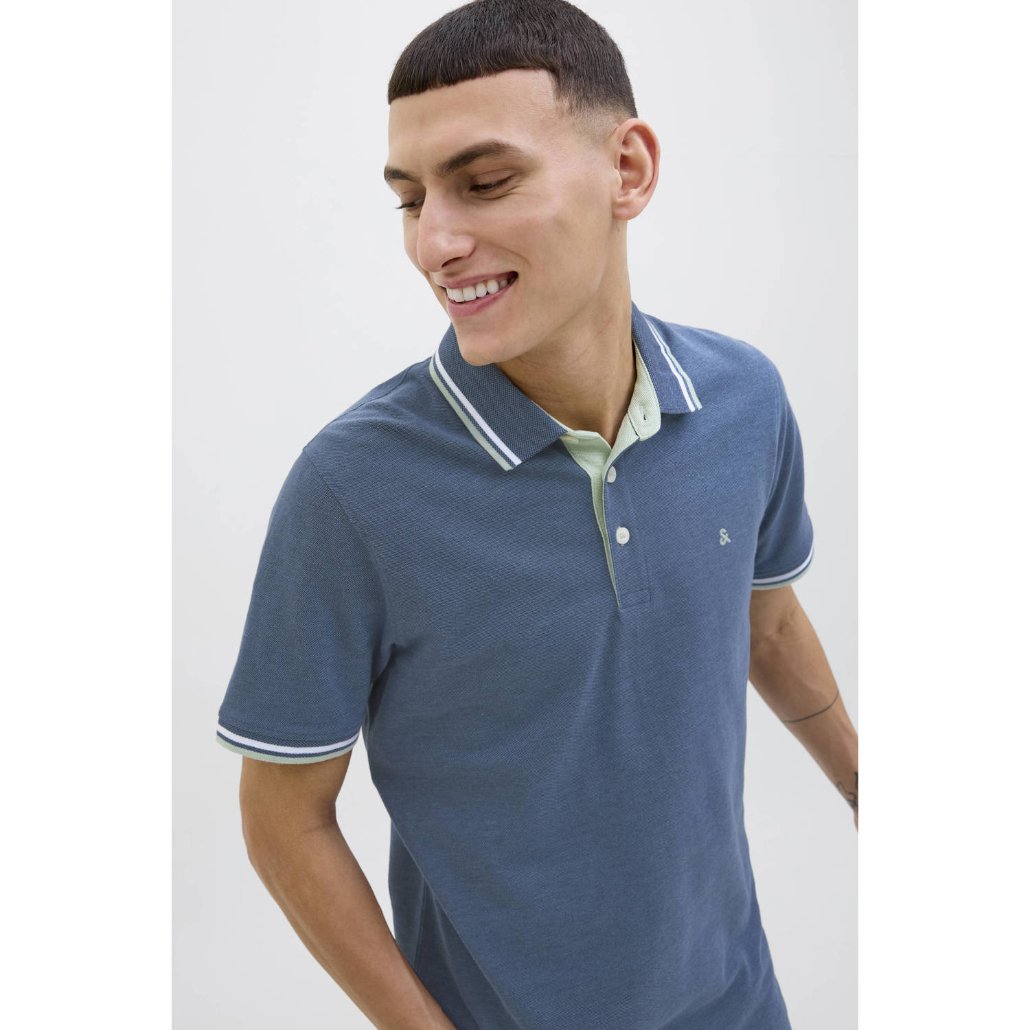 JACK & JONES ESSENTIALS slim fit polo JJEPAULOS blauw