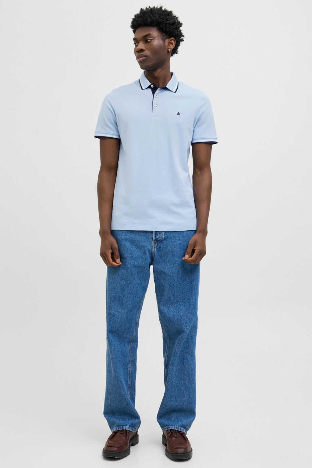 JACK & JONES ESSENTIALS slim fit polo JJEPAULOS lichtblauw