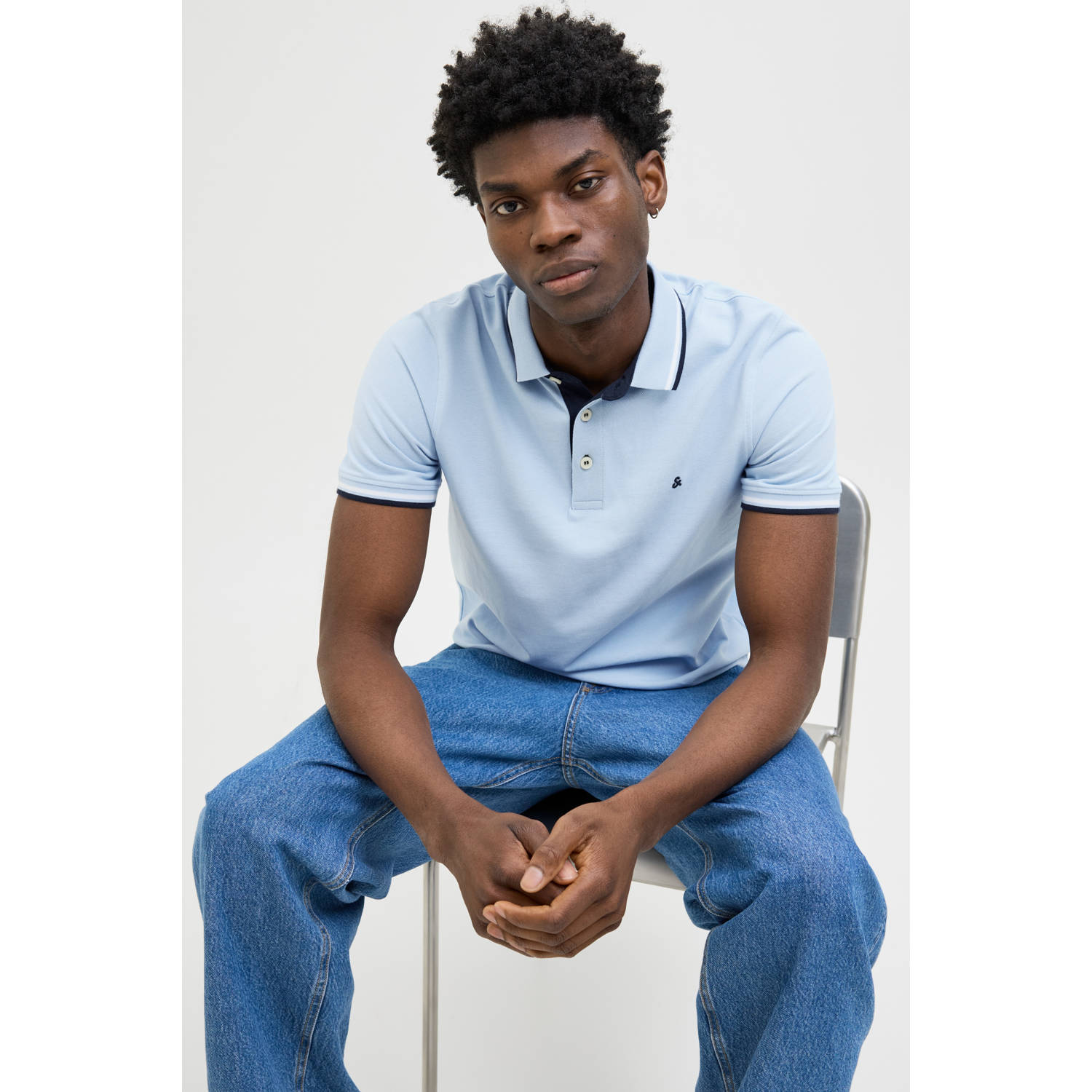 JACK & JONES ESSENTIALS slim fit polo JJEPAULOS lichtblauw