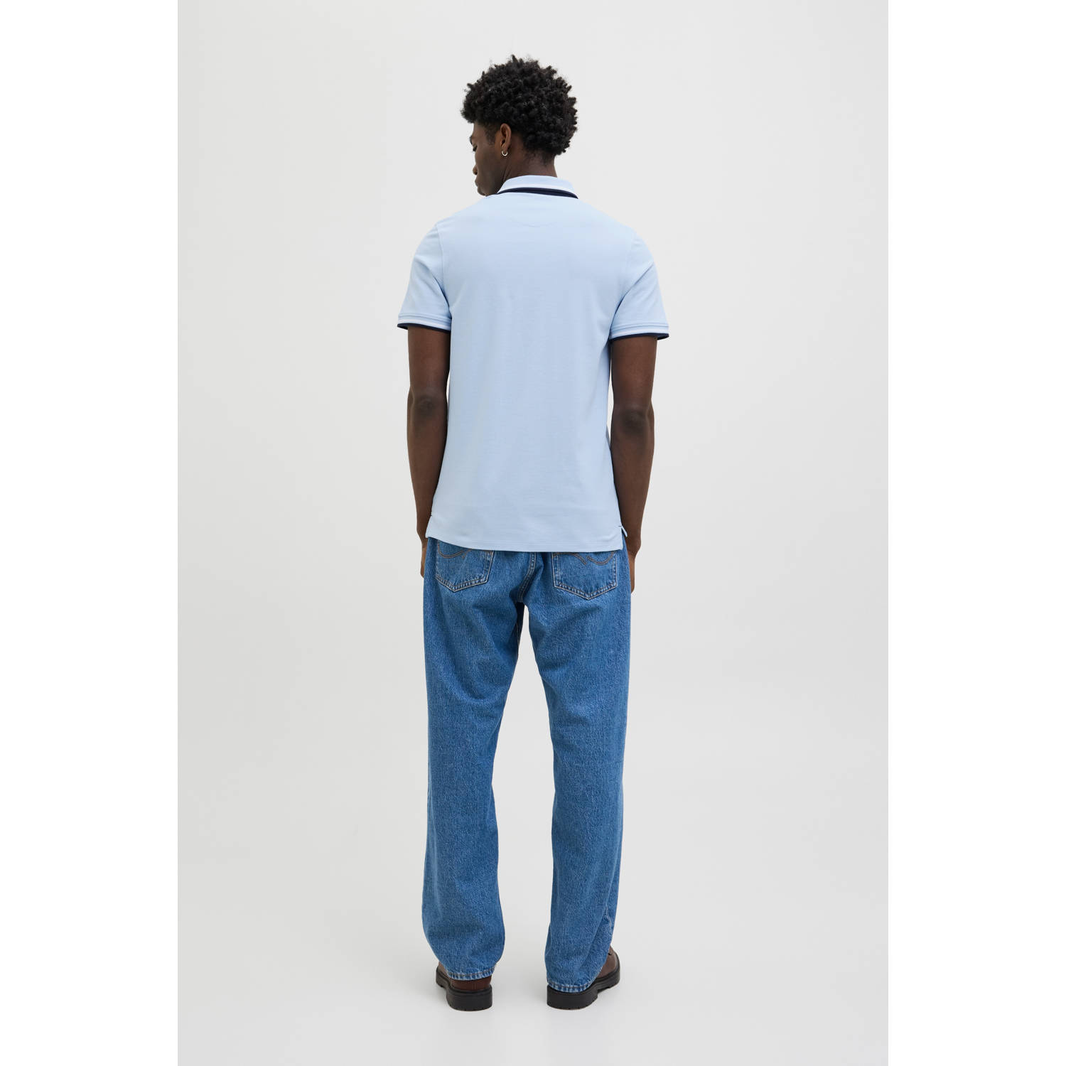 JACK & JONES ESSENTIALS slim fit polo JJEPAULOS lichtblauw