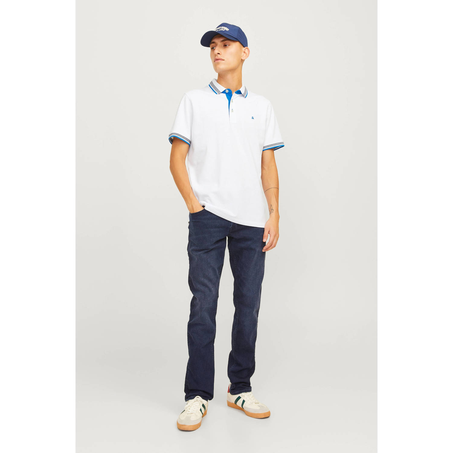 JACK & JONES ESSENTIALS slim fit polo JJEPAULOS wit