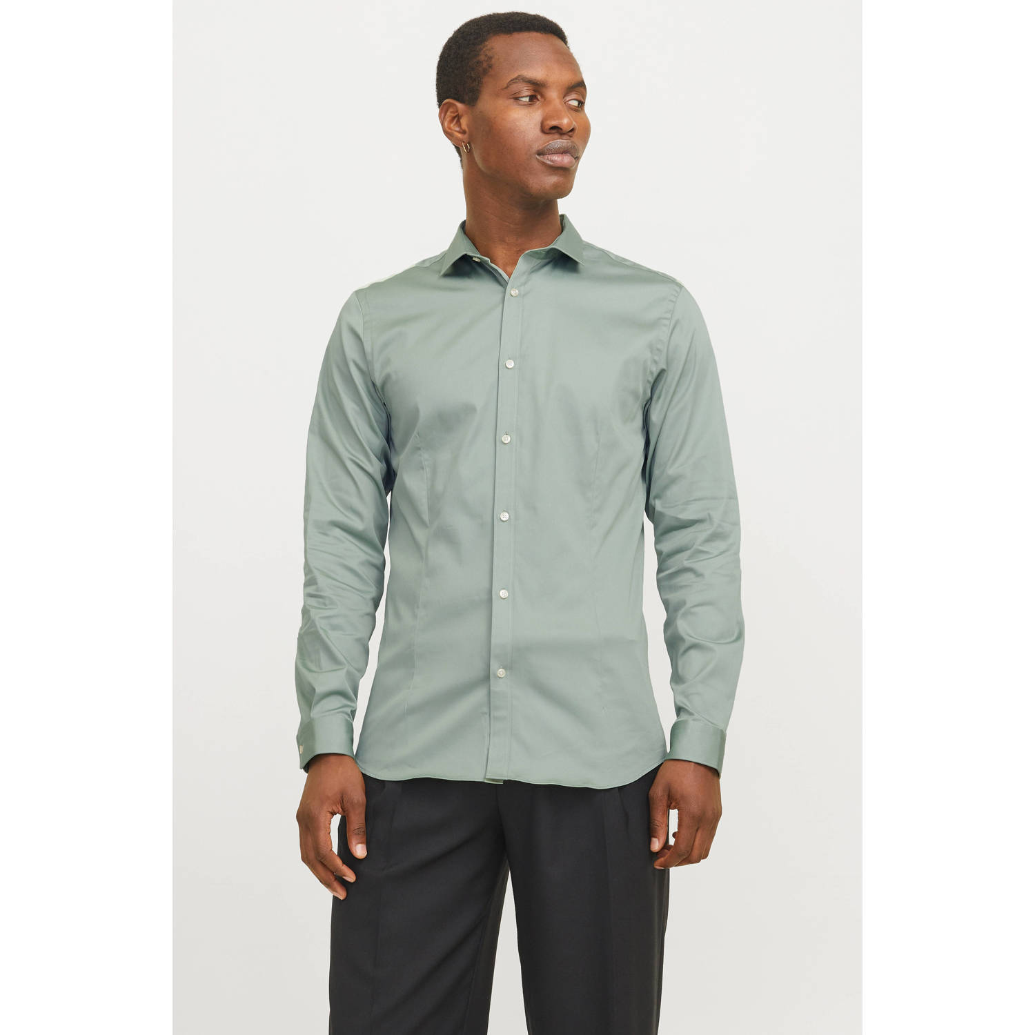 JACK & JONES PREMIUM super slim fit overhemd JJPRPARMA grijsgroen